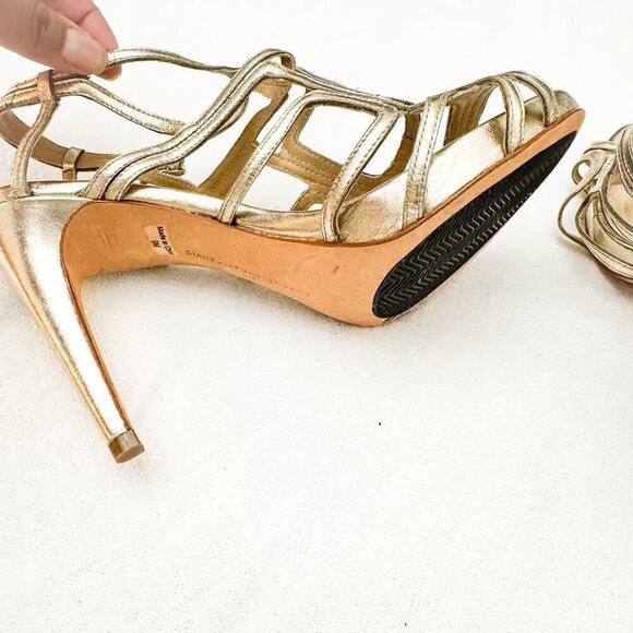 DVF Gold Metallic Cage Stiletto Heel Sandals Open Toe SIze 9 NWOB - Picture 4 of 5